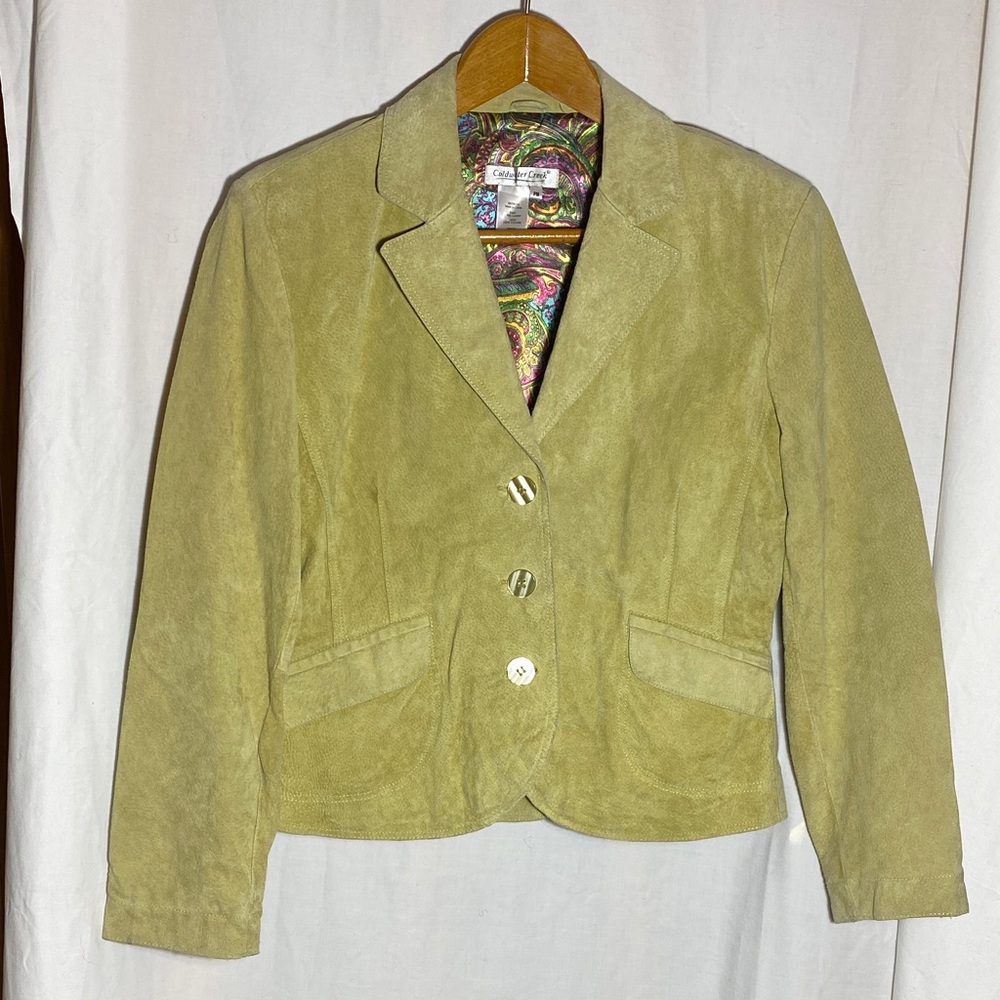 Vintage Y2K Coldwater Creek Genuine Suede Blazer in green/yellow color-women PM